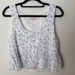 Wayf White and Blue Floral Peplum Blouse